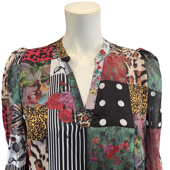 Desigual Dress Chiffon Patchwork Long Sleeve Minidress NEW w/tags - Picture 2 of 15